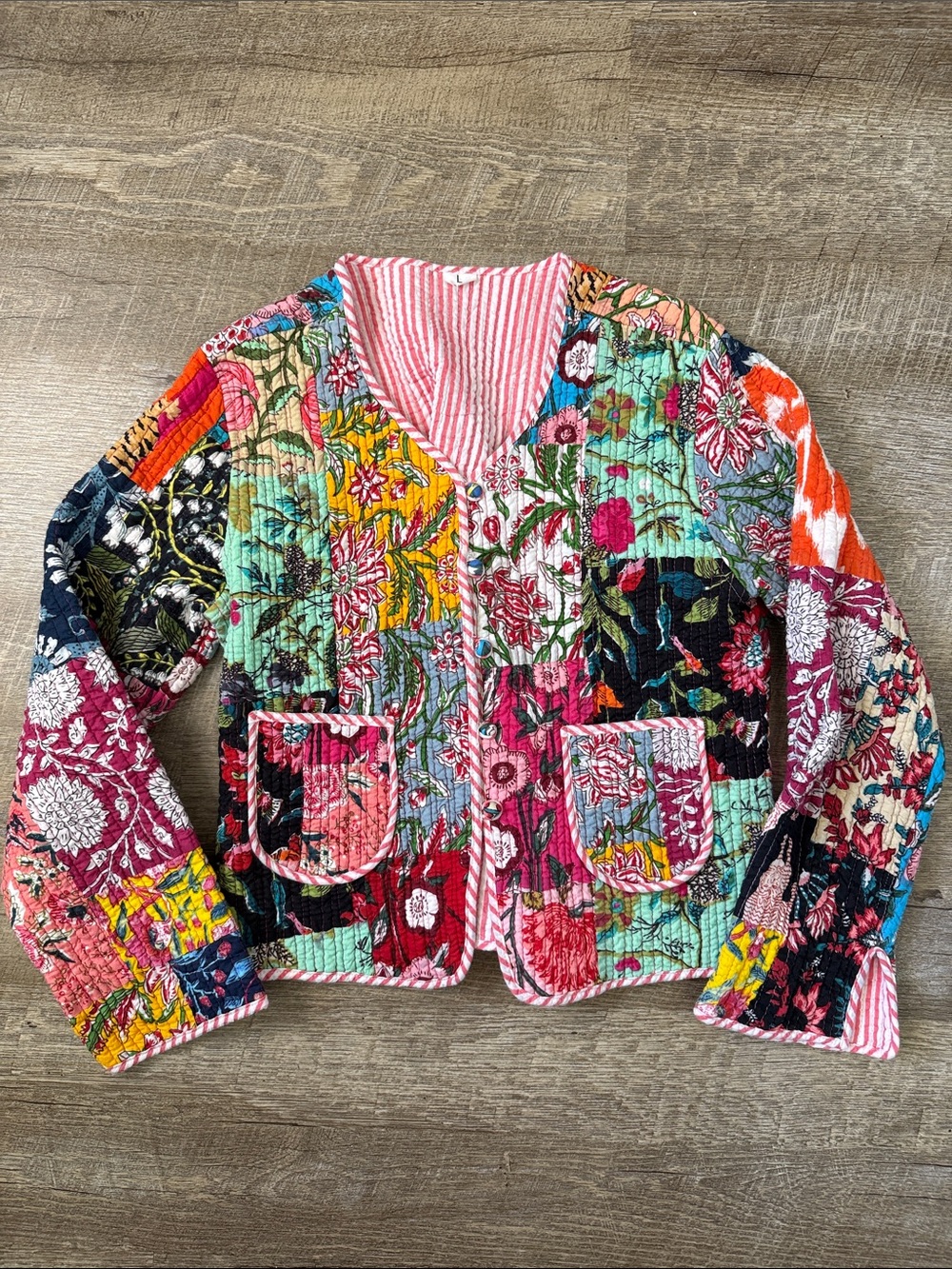 Floral Boho Patchwork Quilted Jacket Size S